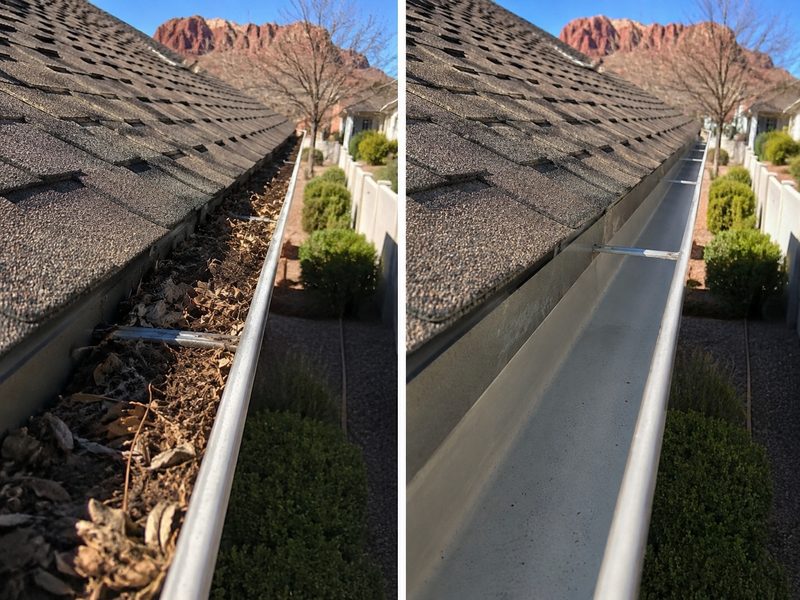 Gutter cleaning before and after in St. George, Utah